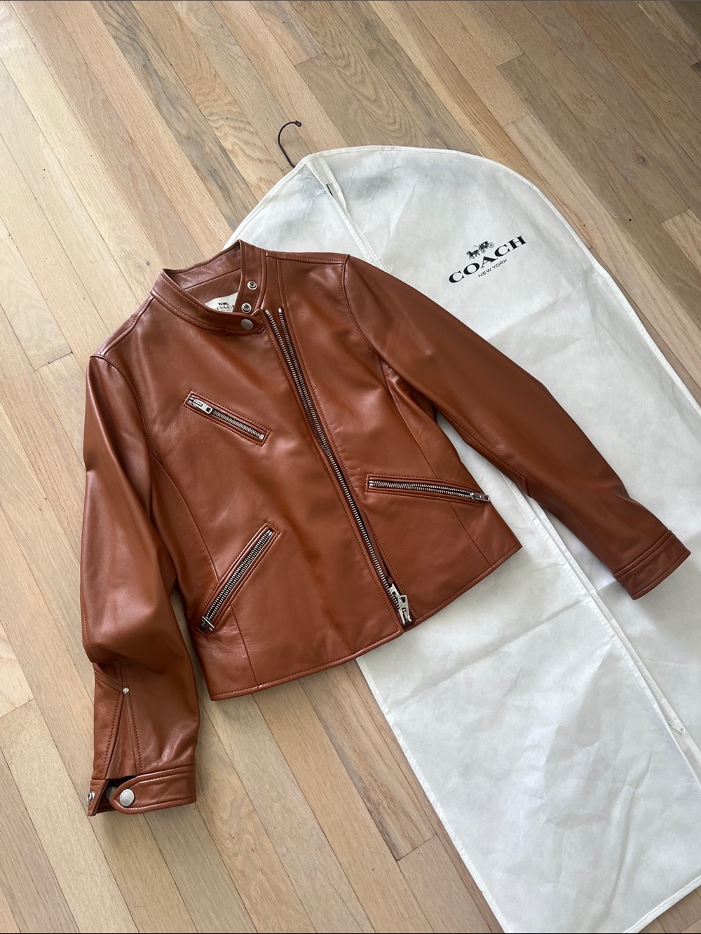 Coach Chestnut Brown Leather Moto Jacket